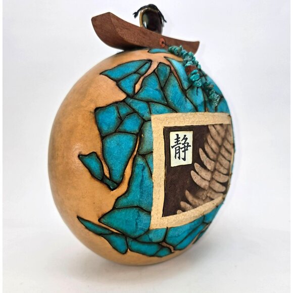 M & K Doolittle Handcrafted Gourd Art Decor With Turquoise Mosaic Wood Top je126 - Picture 5 of 14